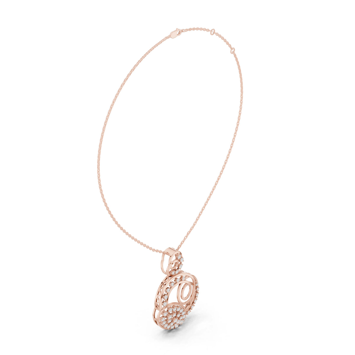 Overlapping Circles Swirl Moissanite Pendant in rose 925 sterling silver, view 1