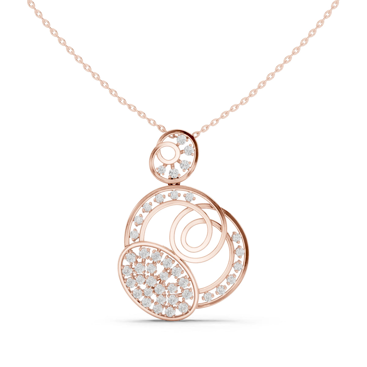 Overlapping Circles Swirl Moissanite Pendant in rose 925 sterling silver, view 2
