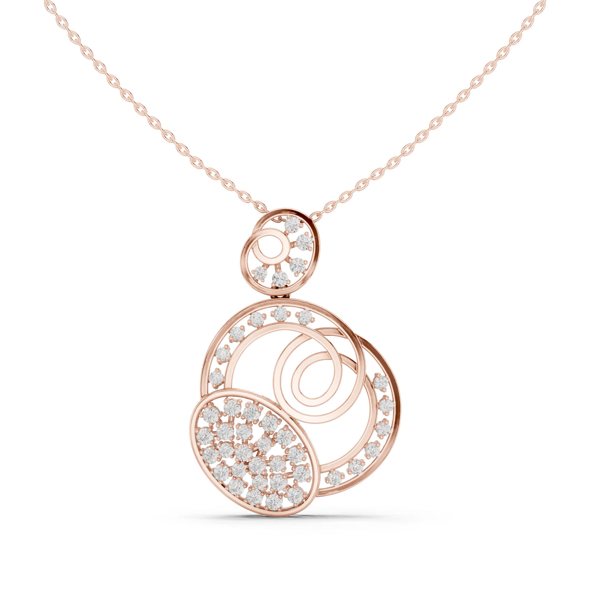 Overlapping Circles Swirl Moissanite Pendant in rose 925 sterling silver, view 4