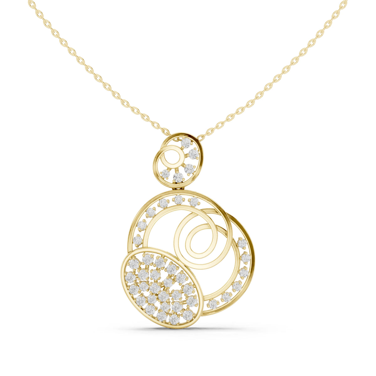 Overlapping Circles Swirl Moissanite Pendant in yellow 925 sterling silver, view 2