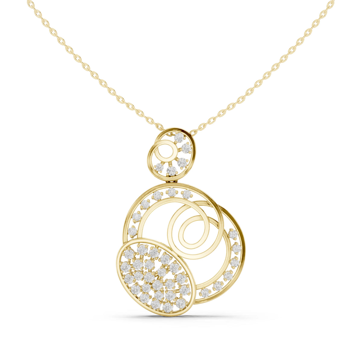 Overlapping Circles Swirl Moissanite Pendant in yellow 925 sterling silver, view 4