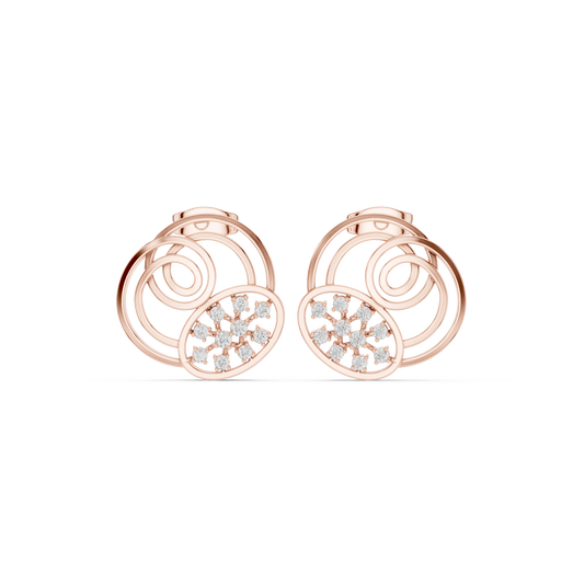 Spiral Circles Oval Starburst Moissanite Stud Earrings in rose 925 sterling silver, view 4