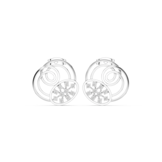 Spiral Circles Oval Starburst Moissanite Stud Earrings in white 925 sterling silver, view 4