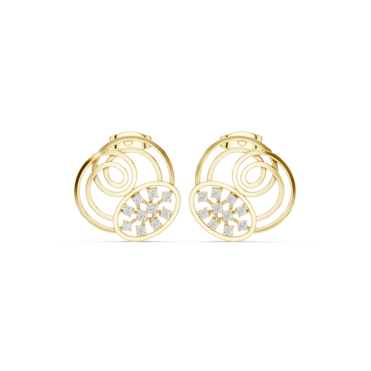 Spiral Circles Oval Starburst Moissanite Stud Earrings in yellow 925 sterling silver, view 4