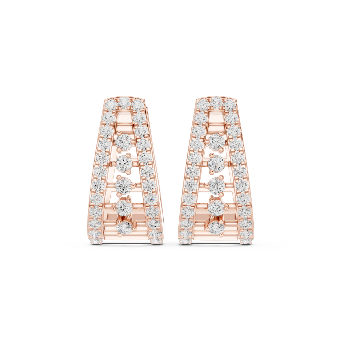 Tapered Pavé Ladder Five Stone Moissanite Huggie Earrings in rose 925 sterling silver, view 4