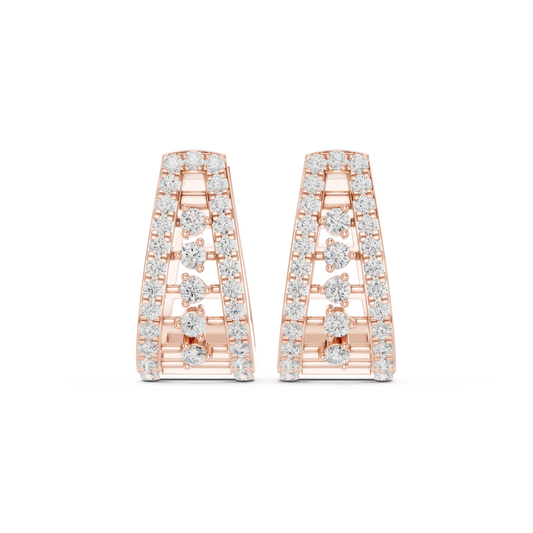 Tapered Pavé Ladder Five Stone Moissanite Huggie Earrings in rose 925 sterling silver, view 4