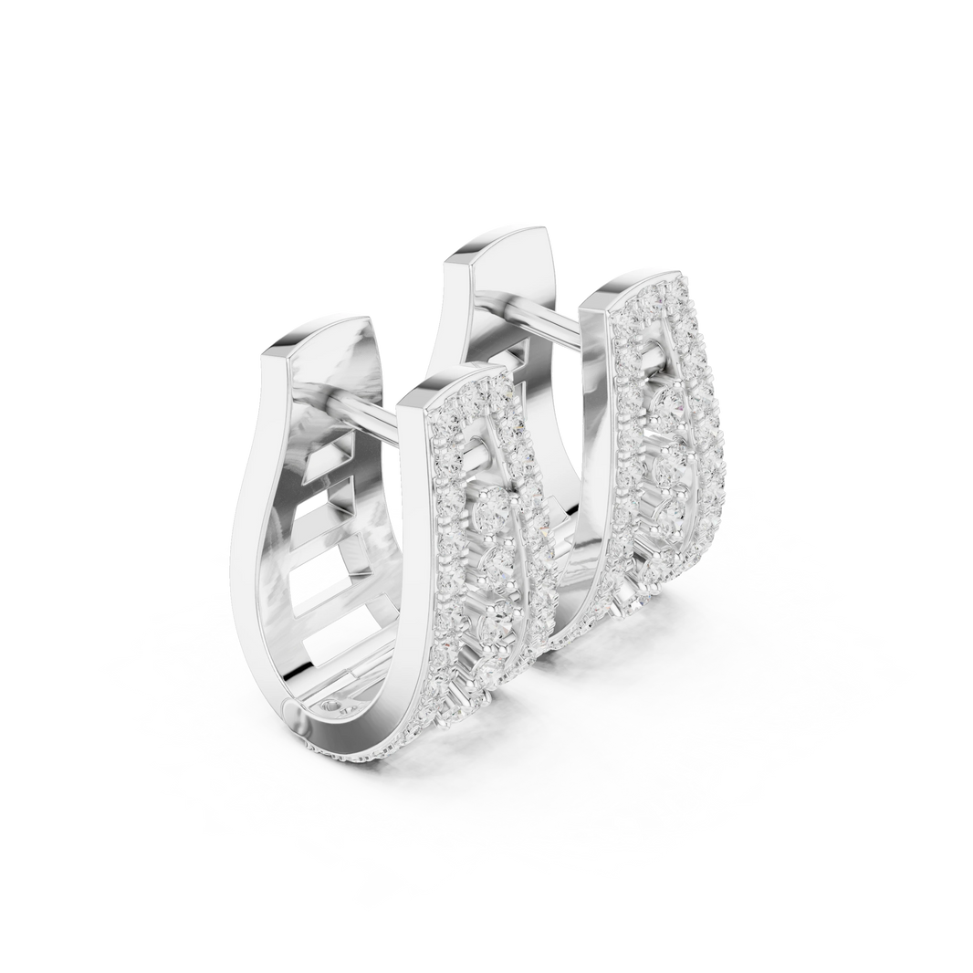 Tapered Pavé Ladder Five Stone Moissanite Huggie Earrings in white 925 sterling silver, view 1