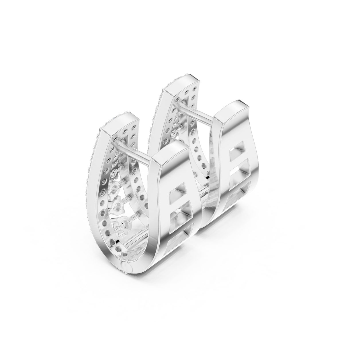 Tapered Pavé Ladder Five Stone Moissanite Huggie Earrings in white 925 sterling silver, view 2