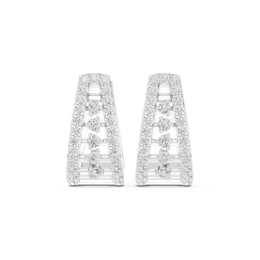 Tapered Pavé Ladder Five Stone Moissanite Huggie Earrings in white 925 sterling silver, view 4