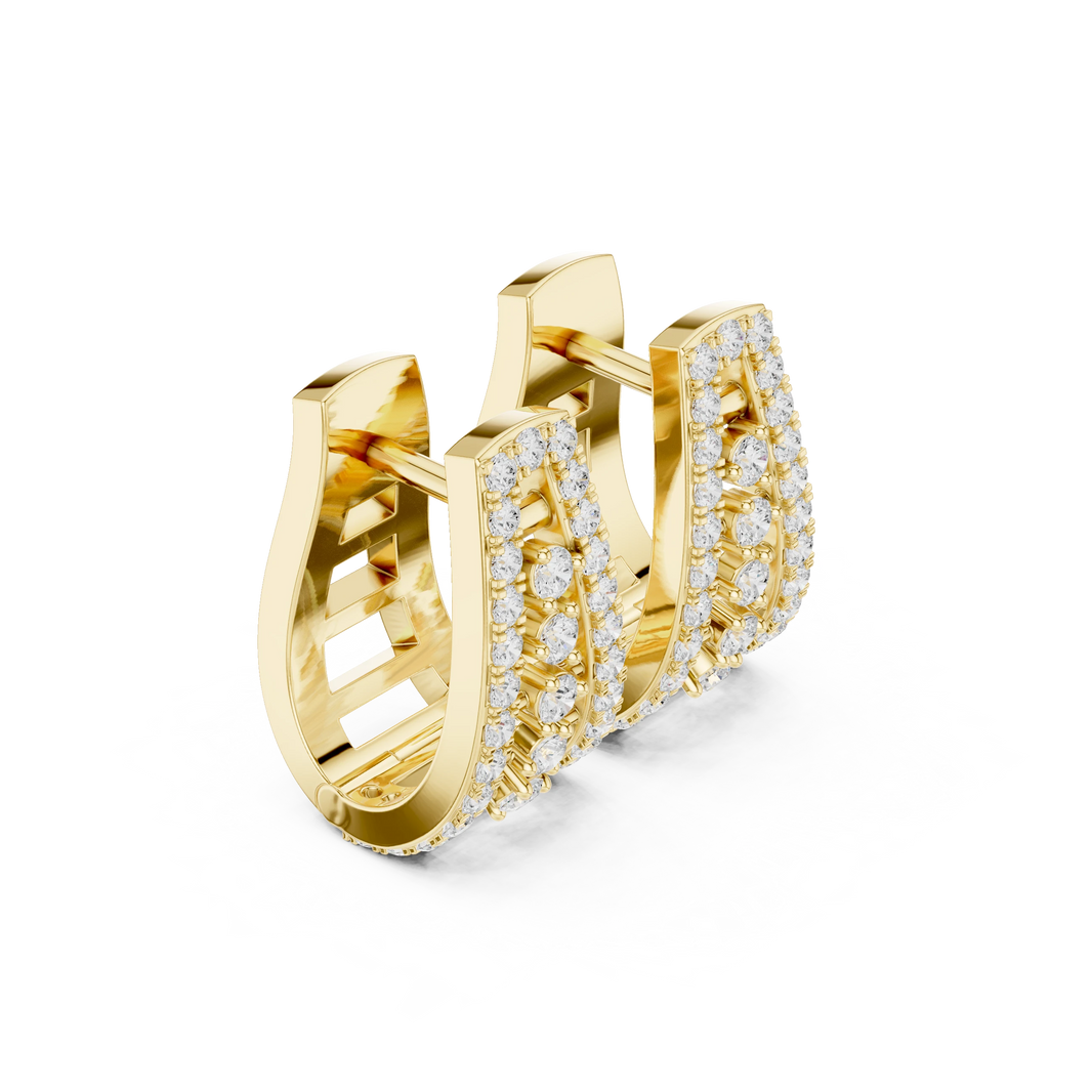 Tapered Pavé Ladder Five Stone Moissanite Huggie Earrings in yellow 925 sterling silver, view 1