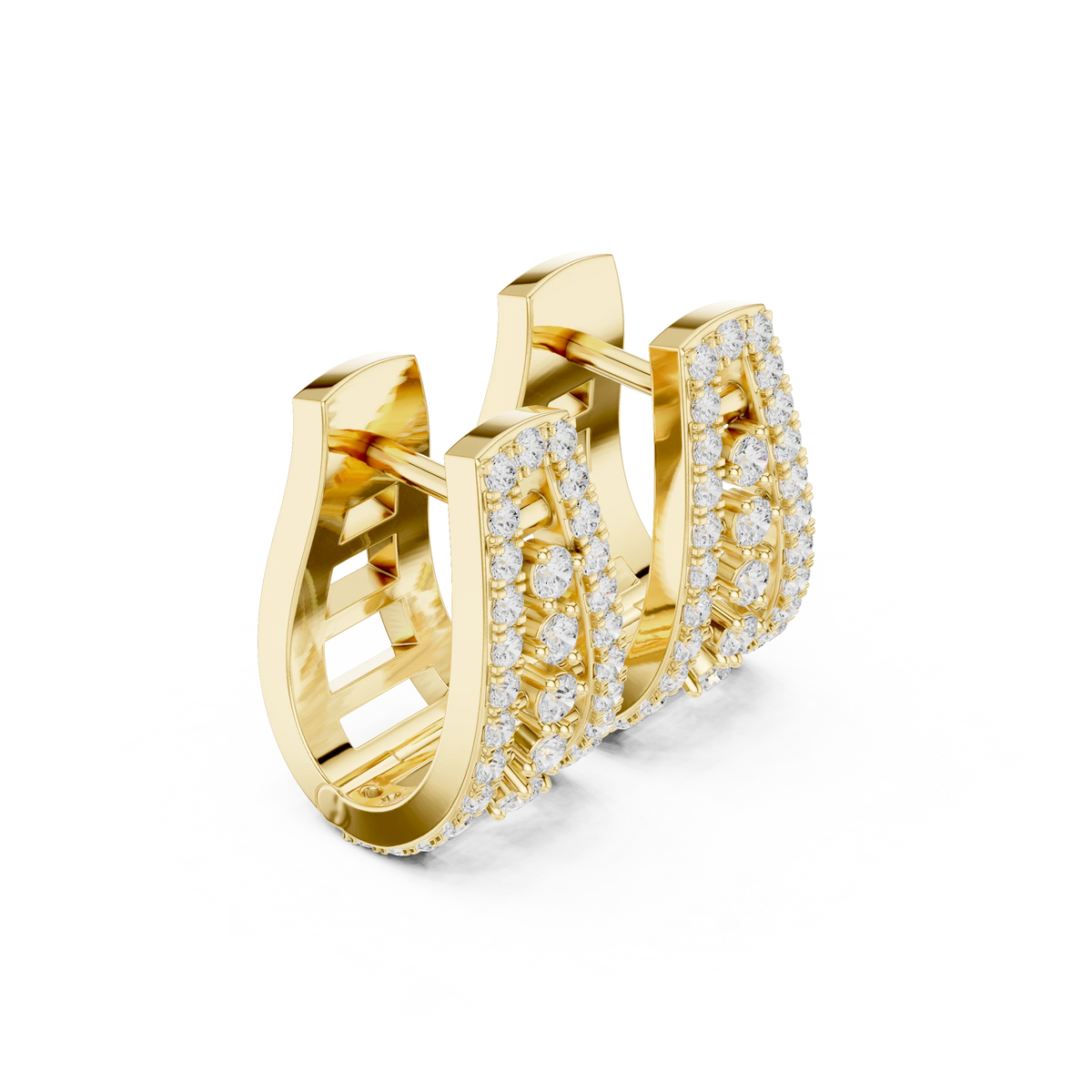 Tapered Pavé Ladder Five Stone Moissanite Huggie Earrings in yellow 925 sterling silver, view 1