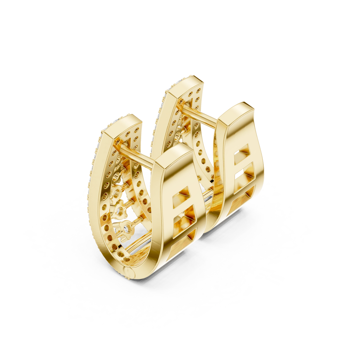 Tapered Pavé Ladder Five Stone Moissanite Huggie Earrings in yellow 925 sterling silver, view 2