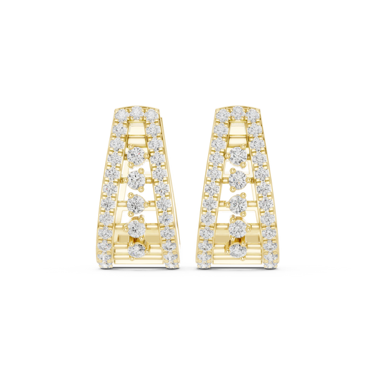 Tapered Pavé Ladder Five Stone Moissanite Huggie Earrings in yellow 925 sterling silver, view 4