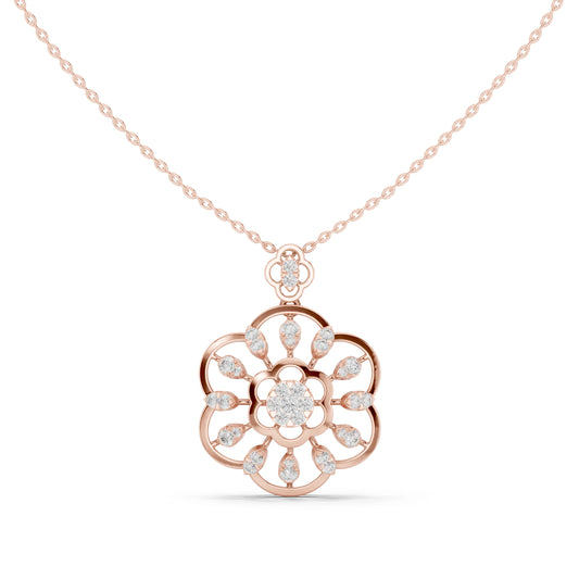 Six Petal Flower Openwork Moissanite Pendant in rose 925 sterling silver, view 2