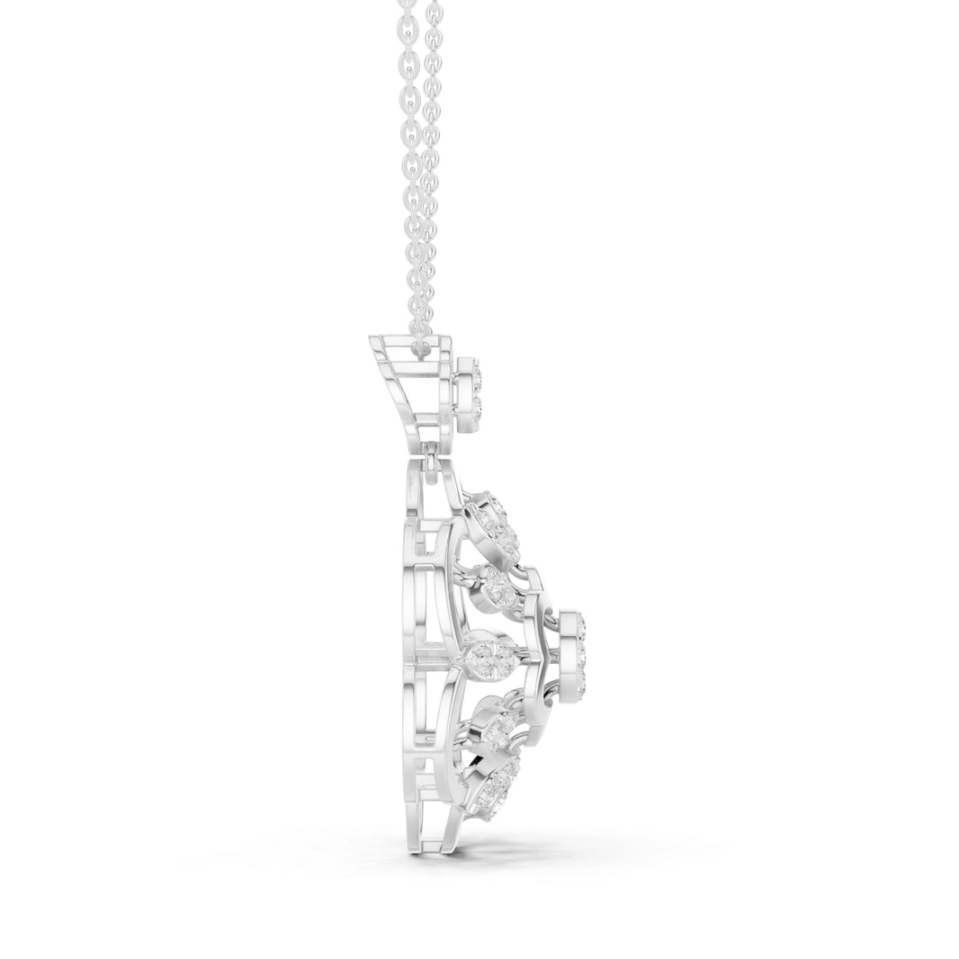 Six Petal Flower Openwork Moissanite Pendant in white 925 sterling silver, view 3