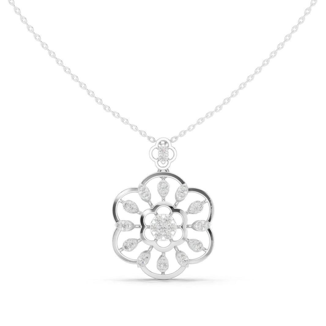 Six Petal Flower Openwork Moissanite Pendant in white 925 sterling silver, view 4
