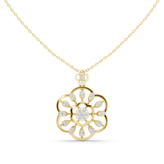 Six Petal Flower Openwork Moissanite Pendant in yellow 925 sterling silver, view 2