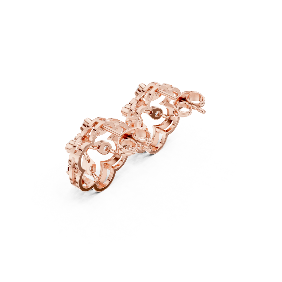 Six Petal Flower Illusion Cluster Moissanite Stud Earrings in rose 925 sterling silver, view 2