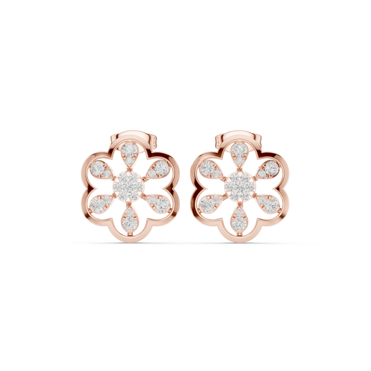 Six Petal Flower Illusion Cluster Moissanite Stud Earrings in rose 925 sterling silver, view 4