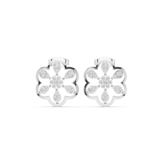 Six Petal Flower Illusion Cluster Moissanite Stud Earrings in white 925 sterling silver, view 4