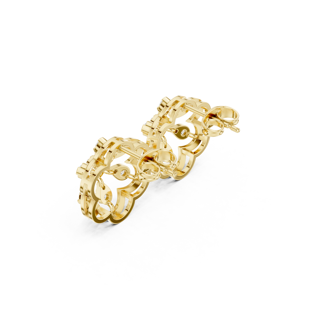 Six Petal Flower Illusion Cluster Moissanite Stud Earrings in yellow 925 sterling silver, view 2