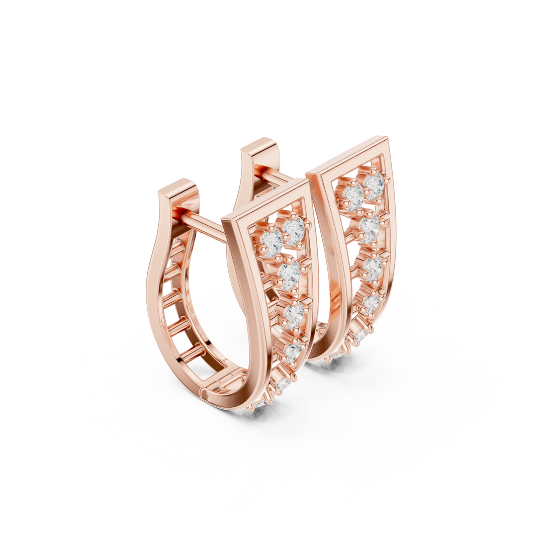 Graduated Seven Stone Ladder Moissanite Huggie Earrings in rose 925 sterling silver, view 1