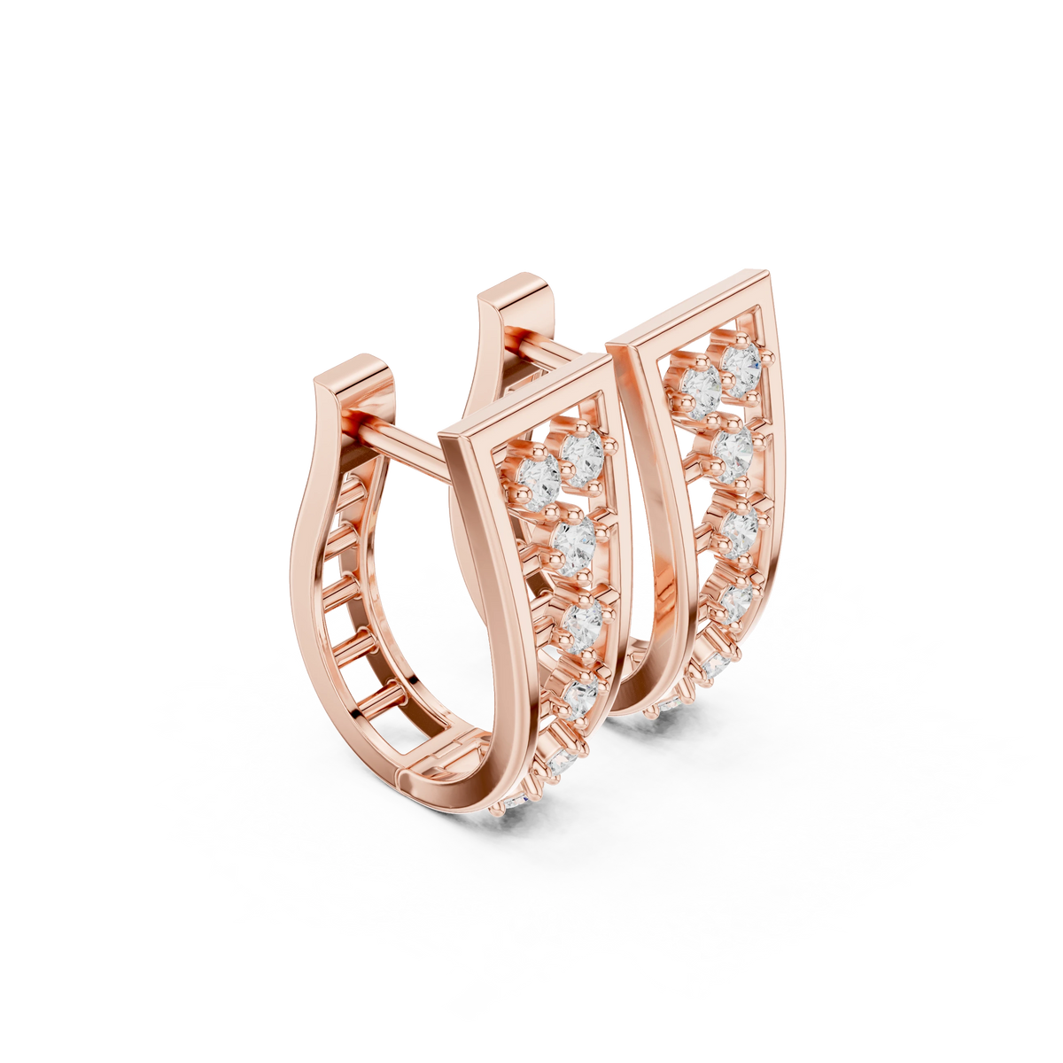 Graduated Seven Stone Ladder Moissanite Huggie Earrings in rose 925 sterling silver, view 1