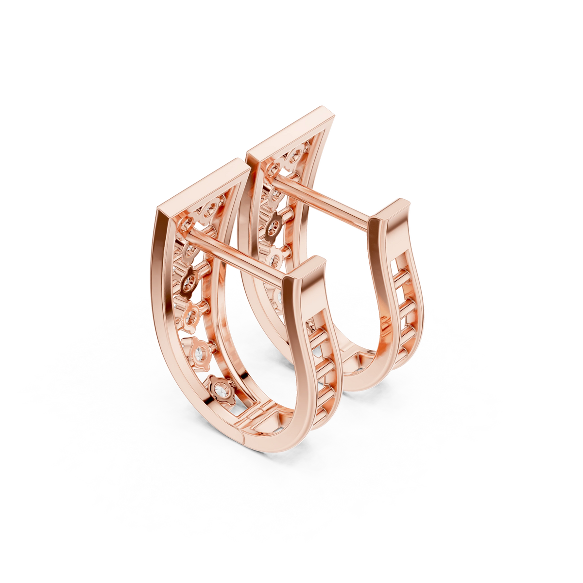 Graduated Seven Stone Ladder Moissanite Huggie Earrings in rose 925 sterling silver, view 2