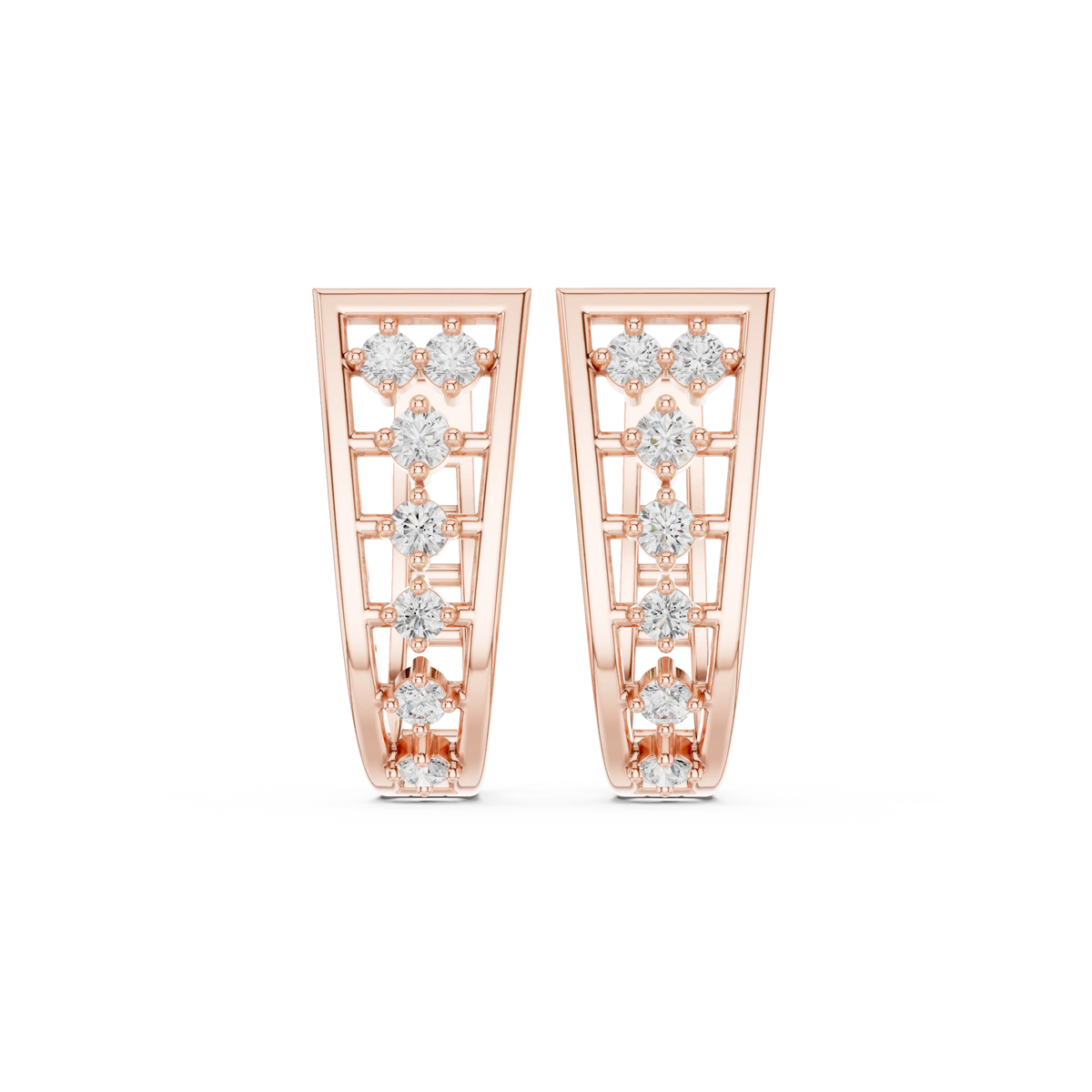 Graduated Seven Stone Ladder Moissanite Huggie Earrings in rose 925 sterling silver, view 4