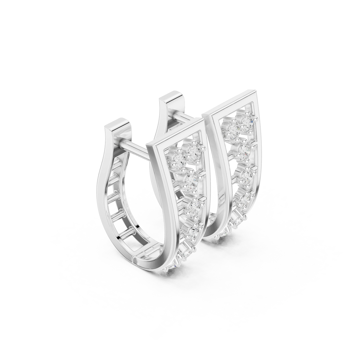 Graduated Seven Stone Ladder Moissanite Huggie Earrings in white 925 sterling silver, view 1