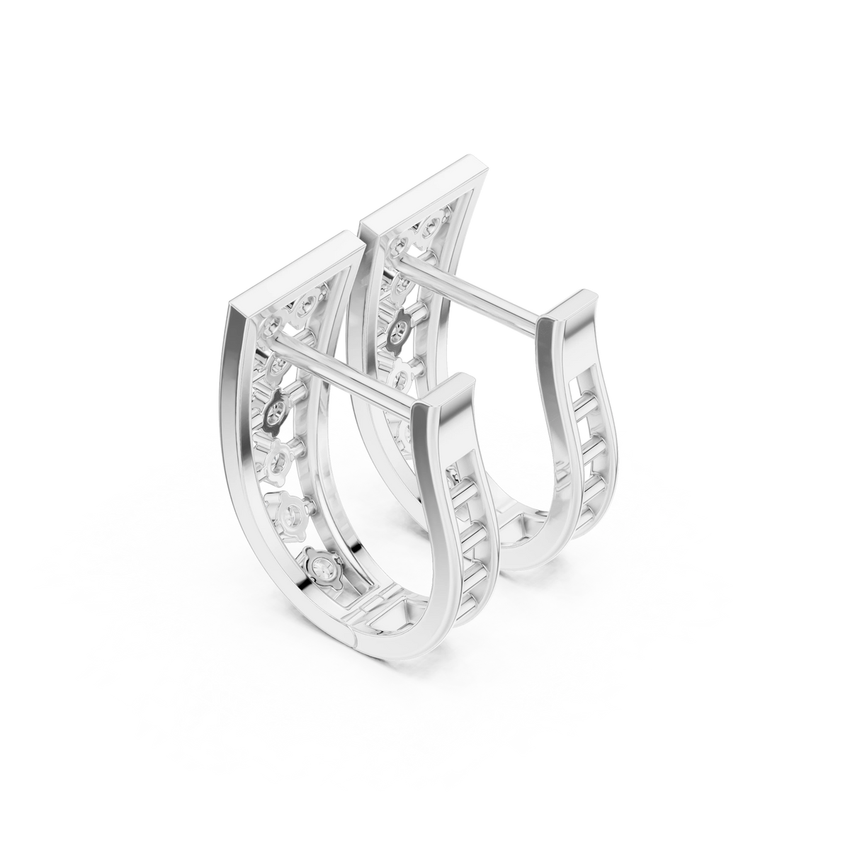Graduated Seven Stone Ladder Moissanite Huggie Earrings in white 925 sterling silver, view 2
