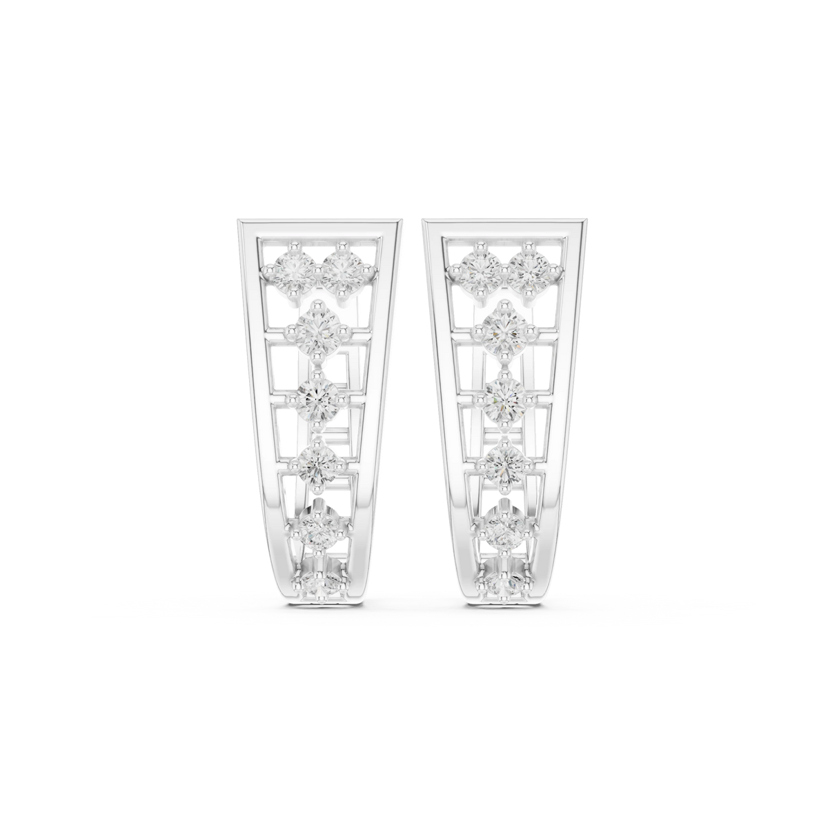 Graduated Seven Stone Ladder Moissanite Huggie Earrings in white 925 sterling silver, view 4