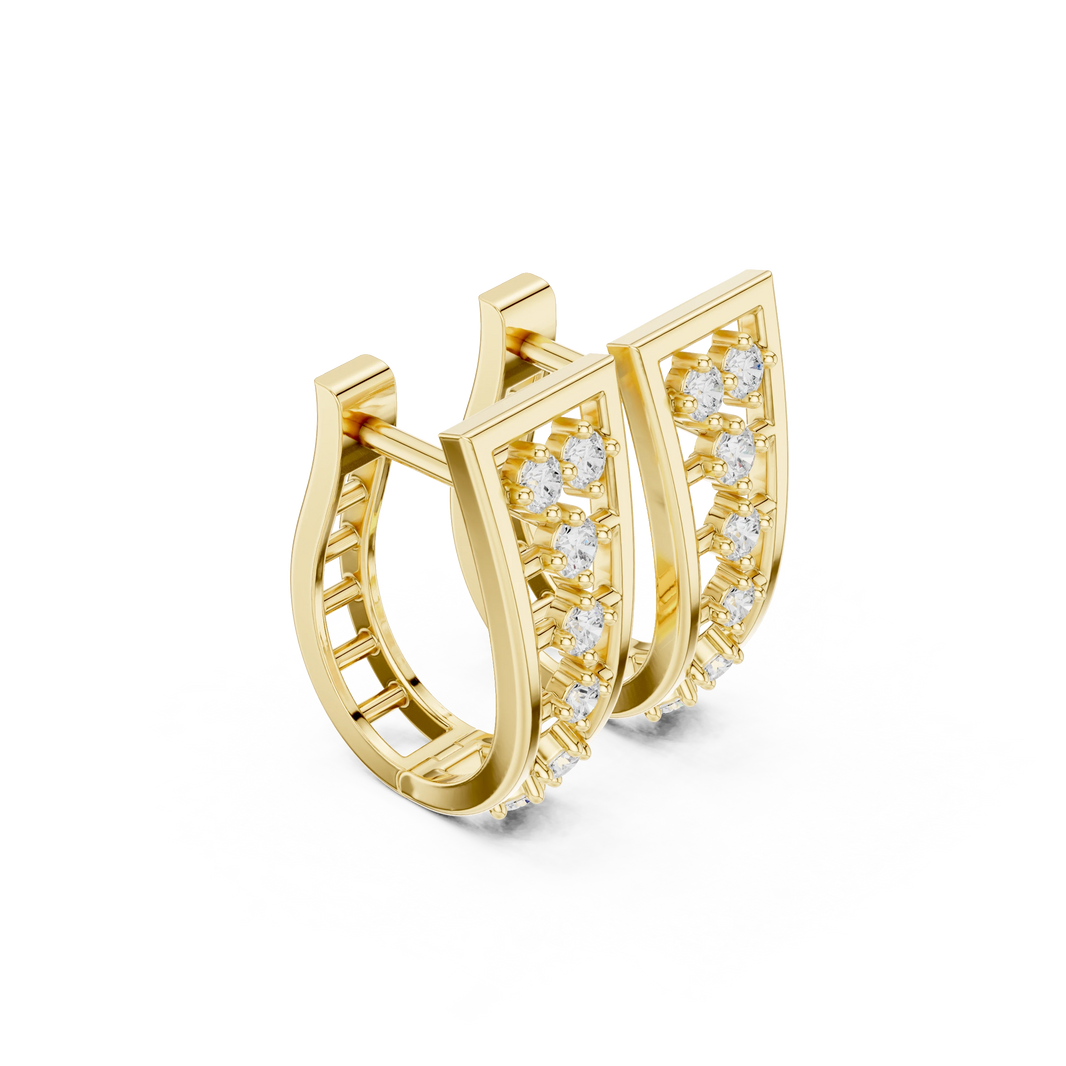 Graduated Seven Stone Ladder Moissanite Huggie Earrings in yellow 925 sterling silver, view 1
