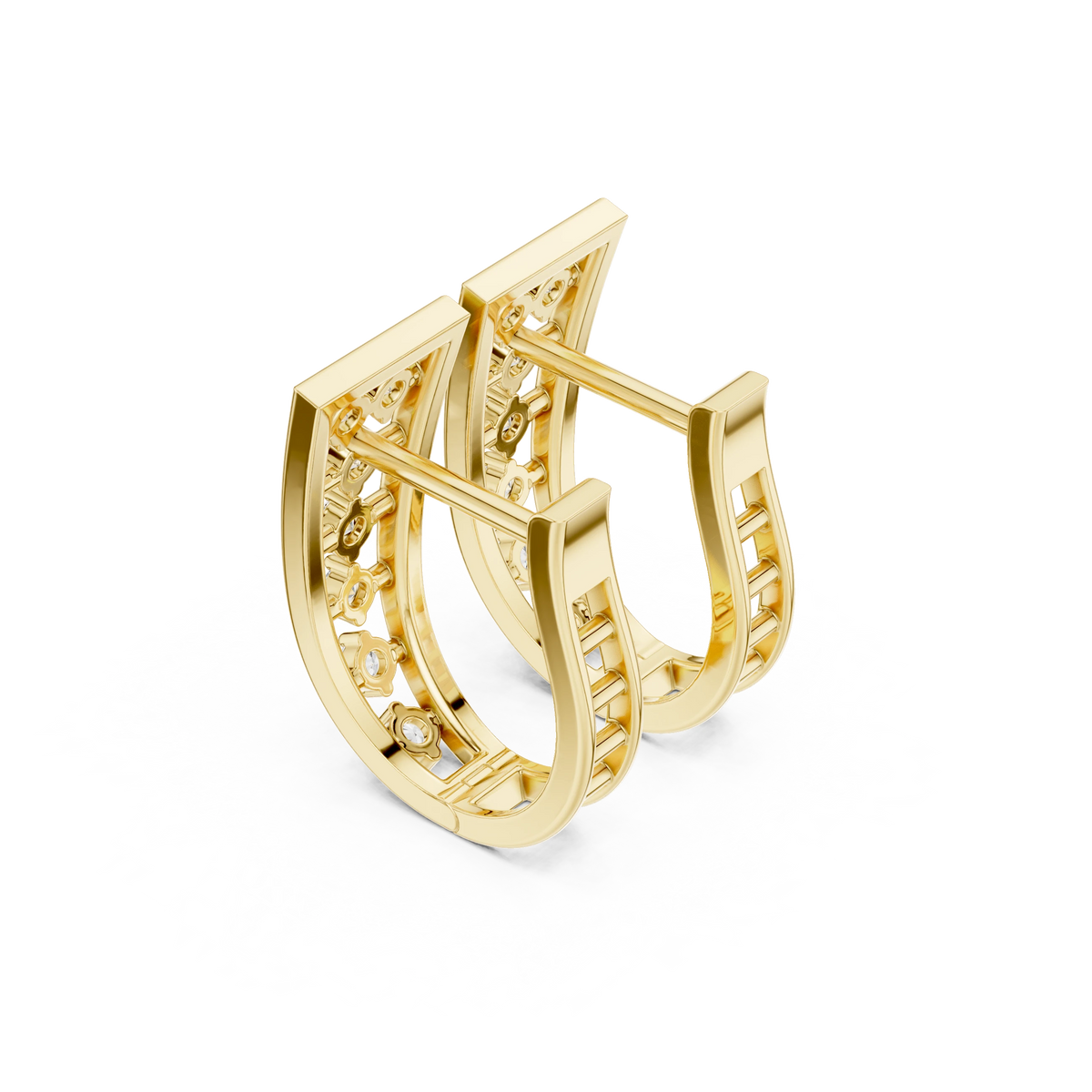 Graduated Seven Stone Ladder Moissanite Huggie Earrings in yellow 925 sterling silver, view 2