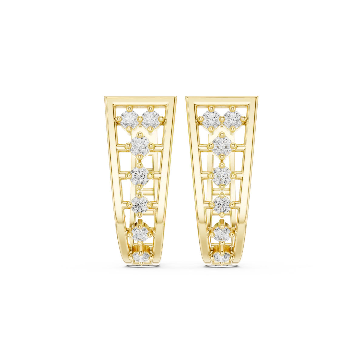 Graduated Seven Stone Ladder Moissanite Huggie Earrings in yellow 925 sterling silver, view 4
