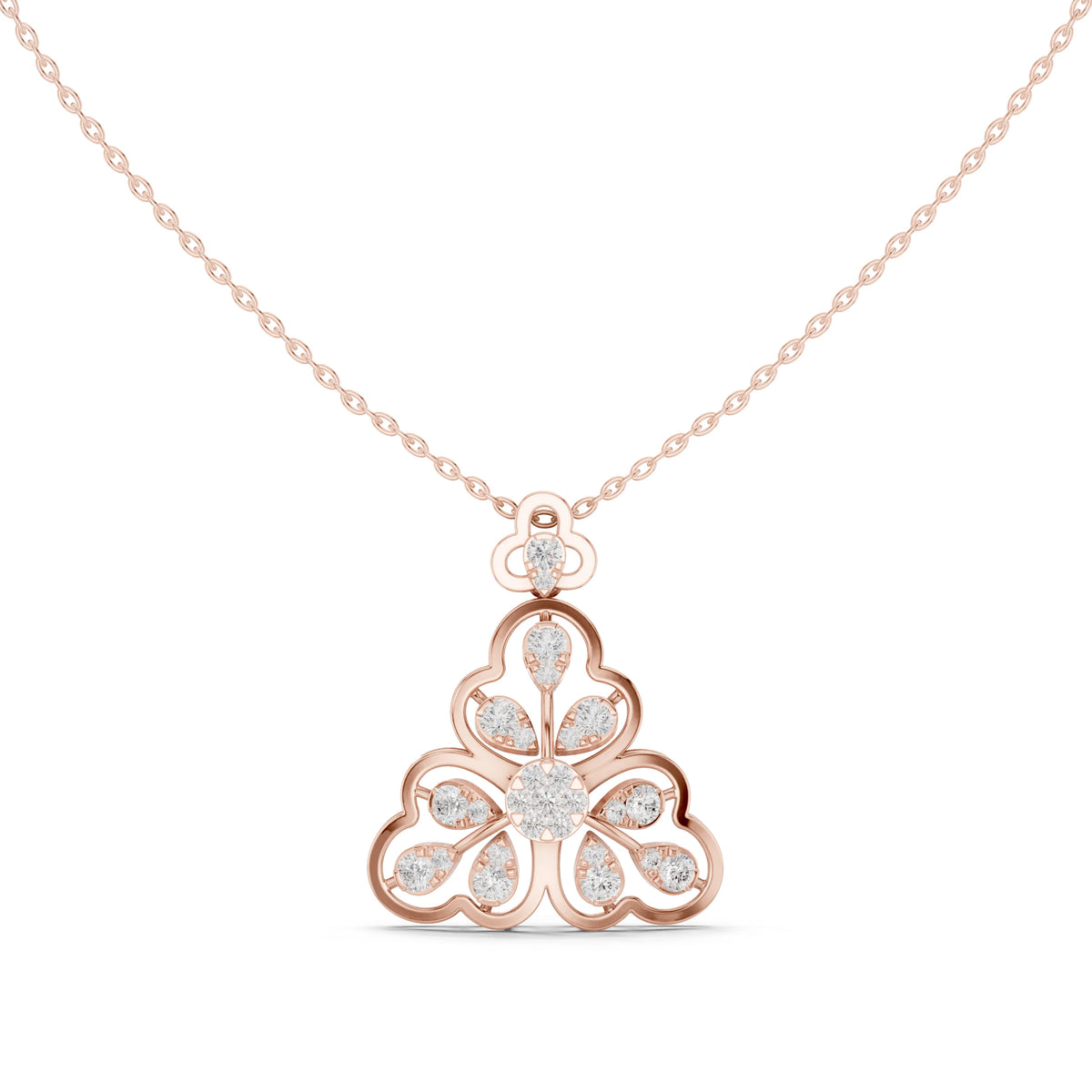 Trefoil Pear Cluster Openwork Moissanite Pendant in rose 925 sterling silver, view 4