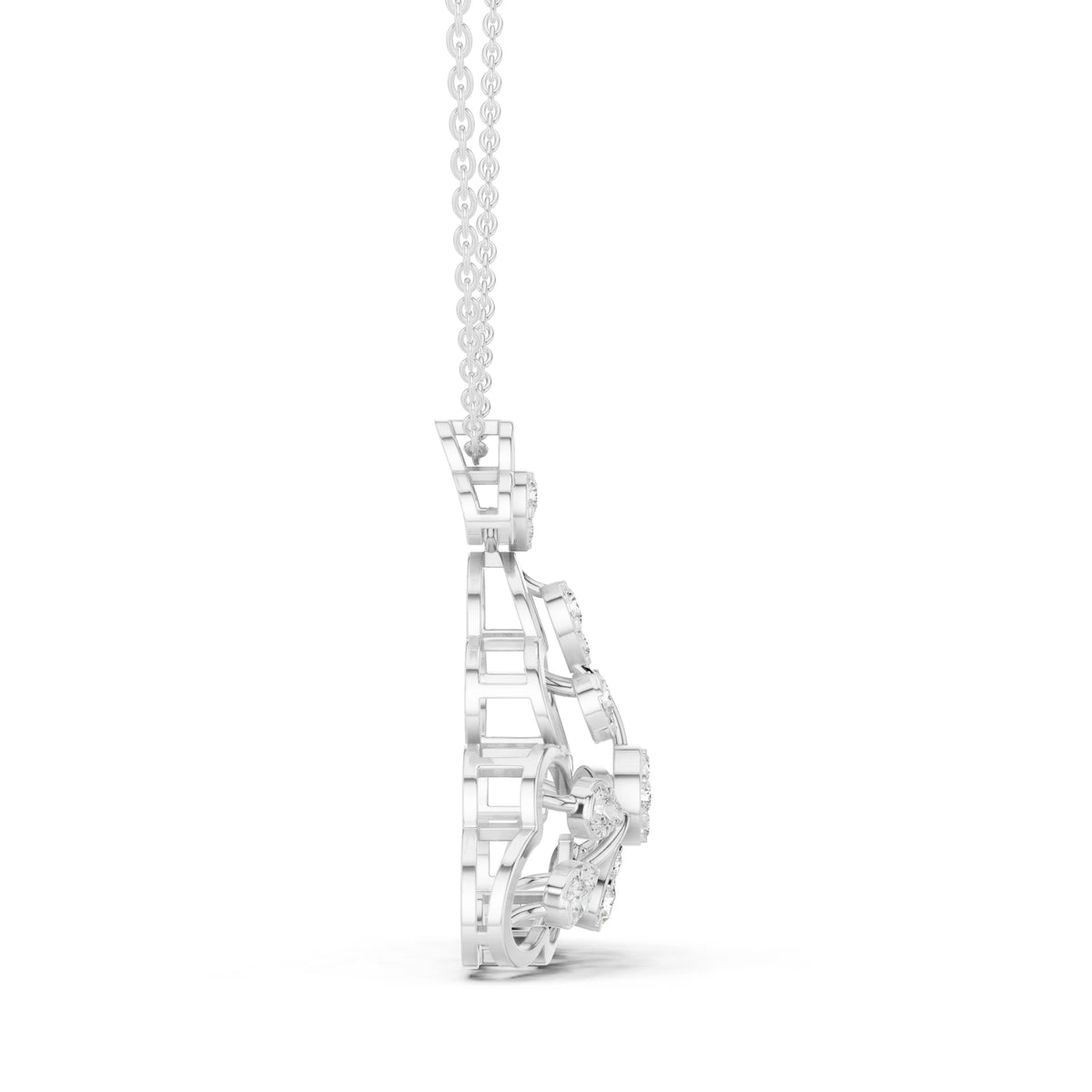 Trefoil Pear Cluster Openwork Moissanite Pendant in white 925 sterling silver, view 3