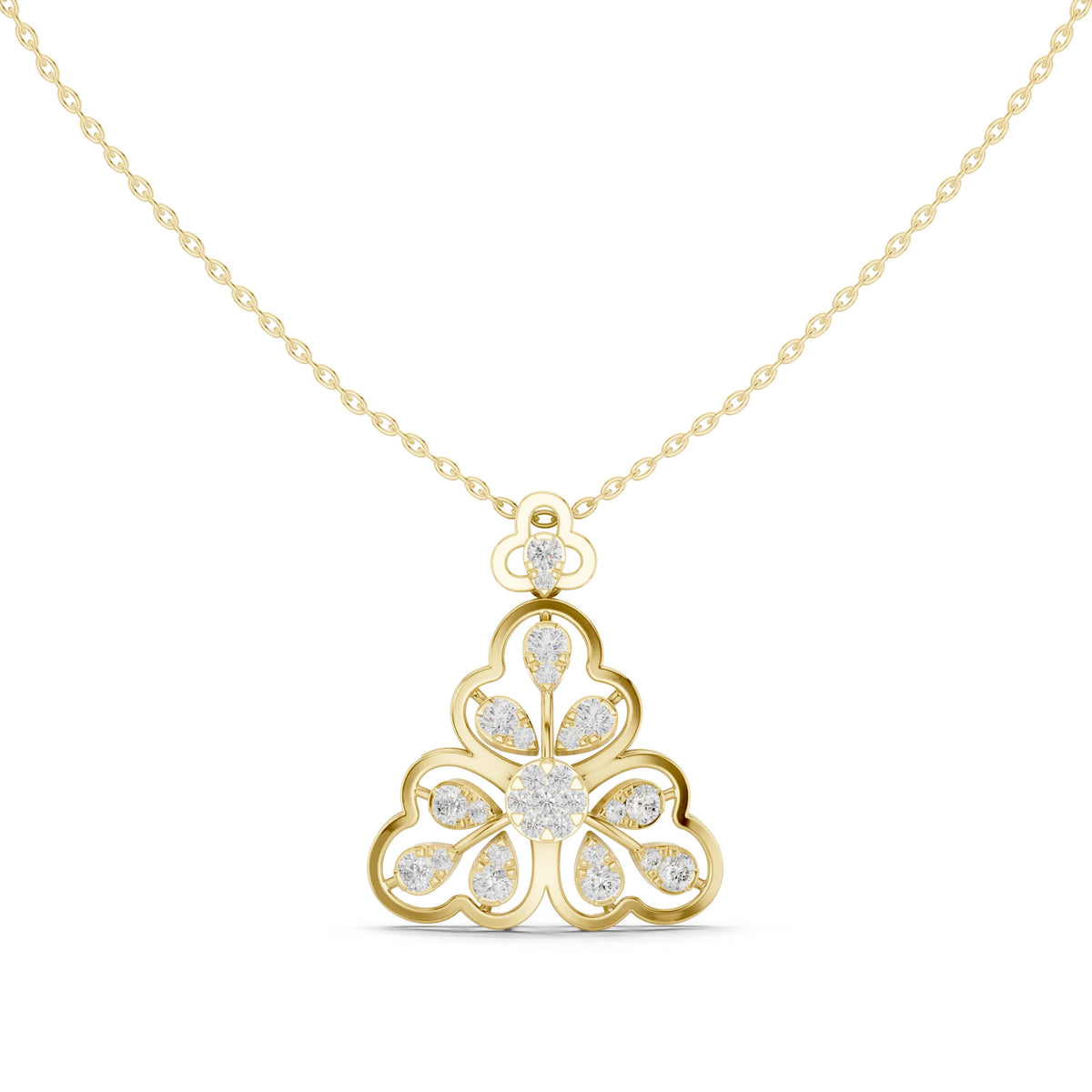 Trefoil Pear Cluster Openwork Moissanite Pendant in yellow 925 sterling silver, view 2