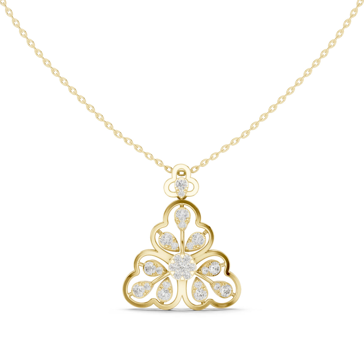 Trefoil Pear Cluster Openwork Moissanite Pendant in yellow 925 sterling silver, view 4