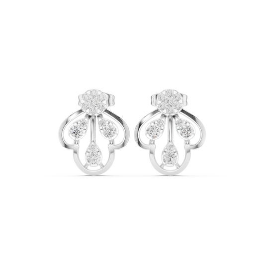 Trefoil Outline Illusion Cluster Moissanite Stud Earrings in white 925 sterling silver, view 4