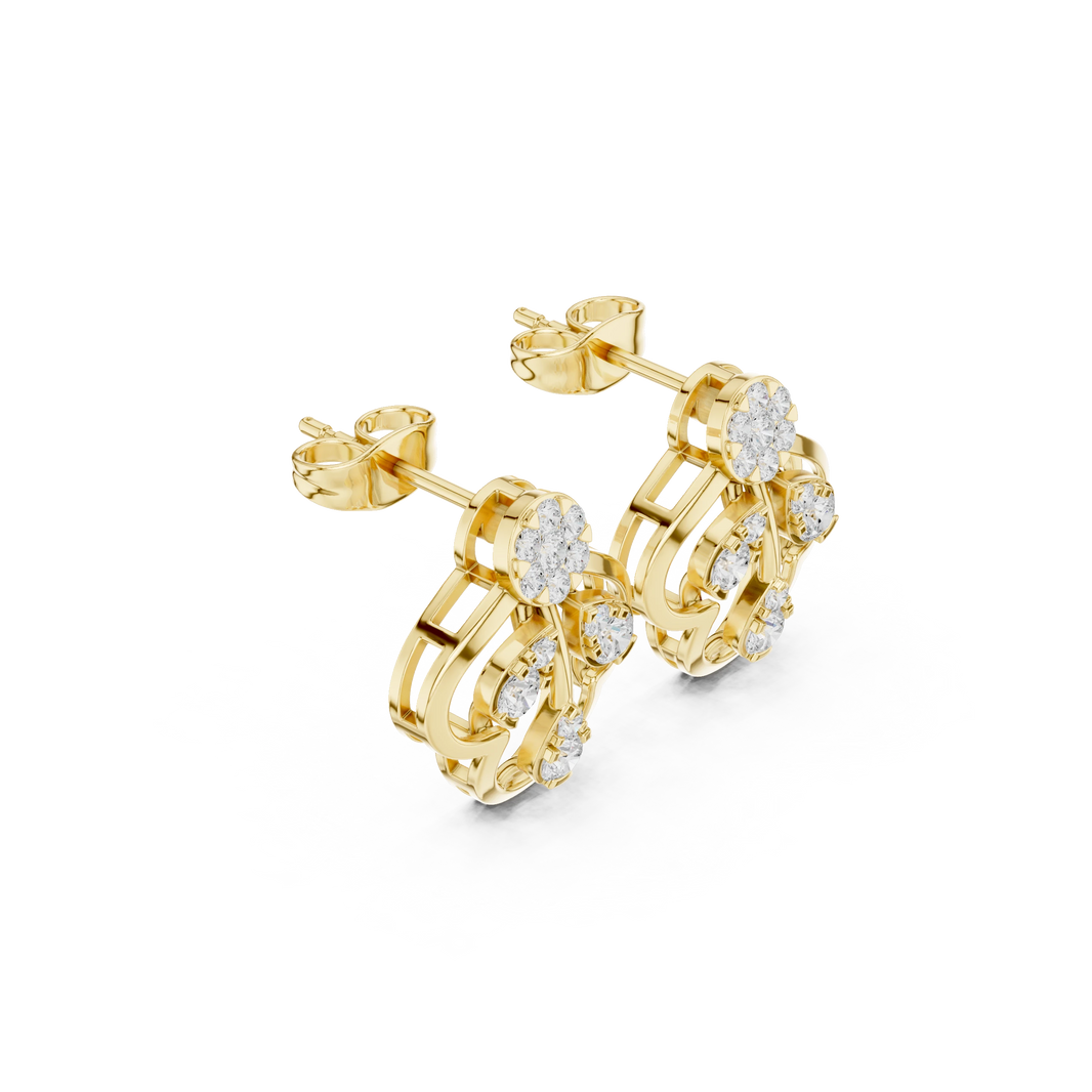 Trefoil Outline Illusion Cluster Moissanite Stud Earrings in yellow 925 sterling silver, view 1