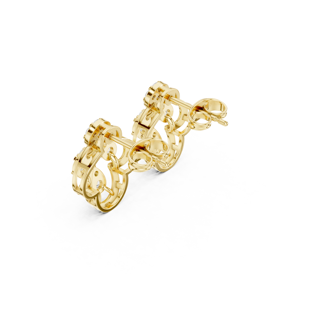 Trefoil Outline Illusion Cluster Moissanite Stud Earrings in yellow 925 sterling silver, view 2