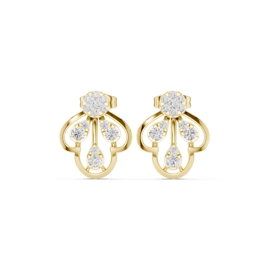 Trefoil Outline Illusion Cluster Moissanite Stud Earrings in yellow 925 sterling silver, view 4
