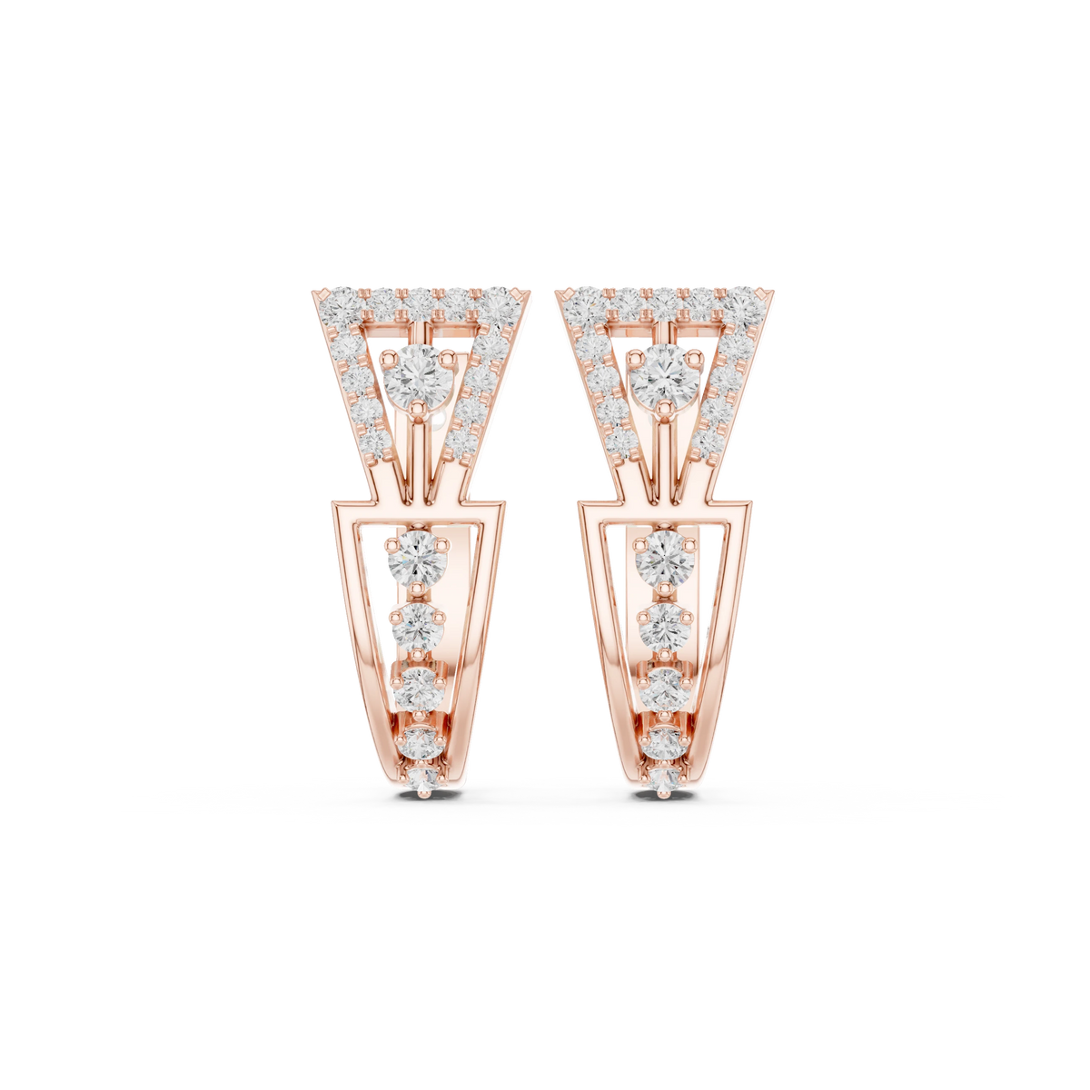 Art Deco Triangle Pavé Moissanite Huggie Earrings in rose 925 sterling silver, view 4
