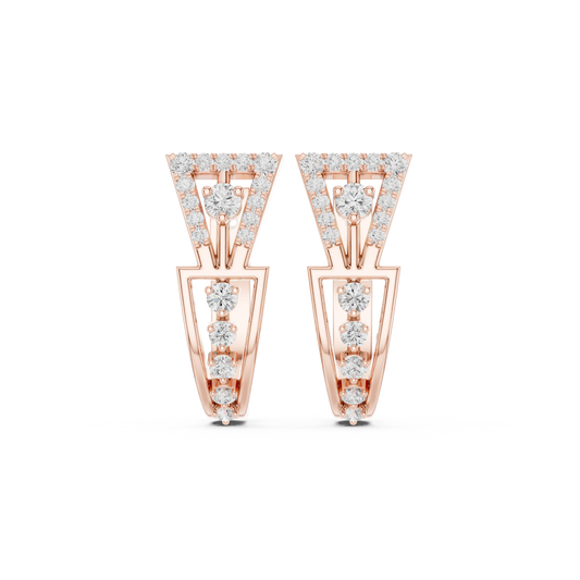 Art Deco Triangle Pavé Moissanite Huggie Earrings in rose 925 sterling silver, view 4