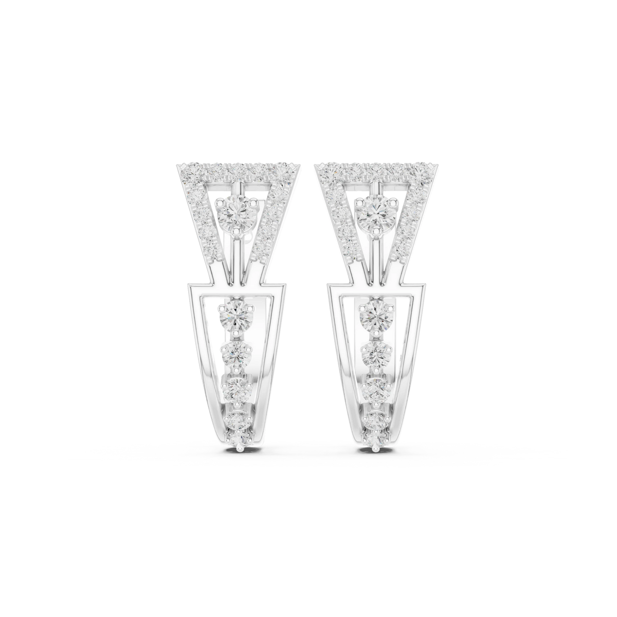 Art Deco Triangle Pavé Moissanite Huggie Earrings in white 925 sterling silver, view 4