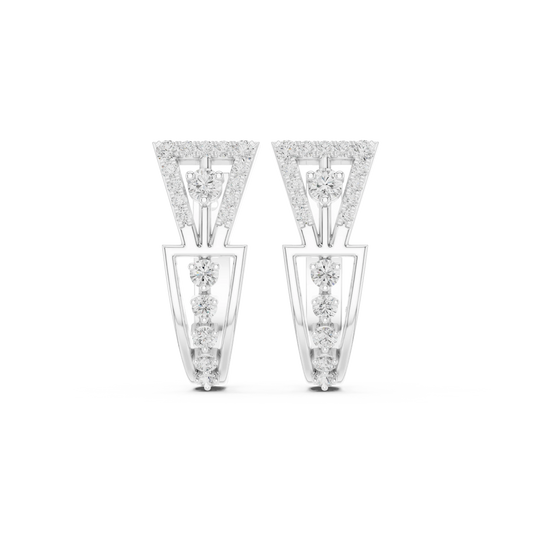 Art Deco Triangle Pavé Moissanite Huggie Earrings in white 925 sterling silver, view 4
