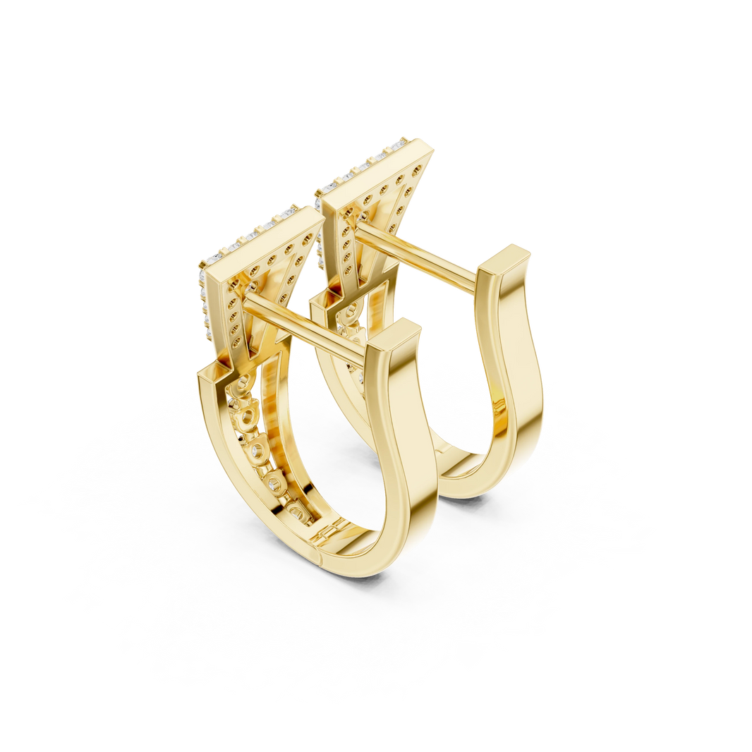 Art Deco Triangle Pavé Moissanite Huggie Earrings in yellow 925 sterling silver, view 2