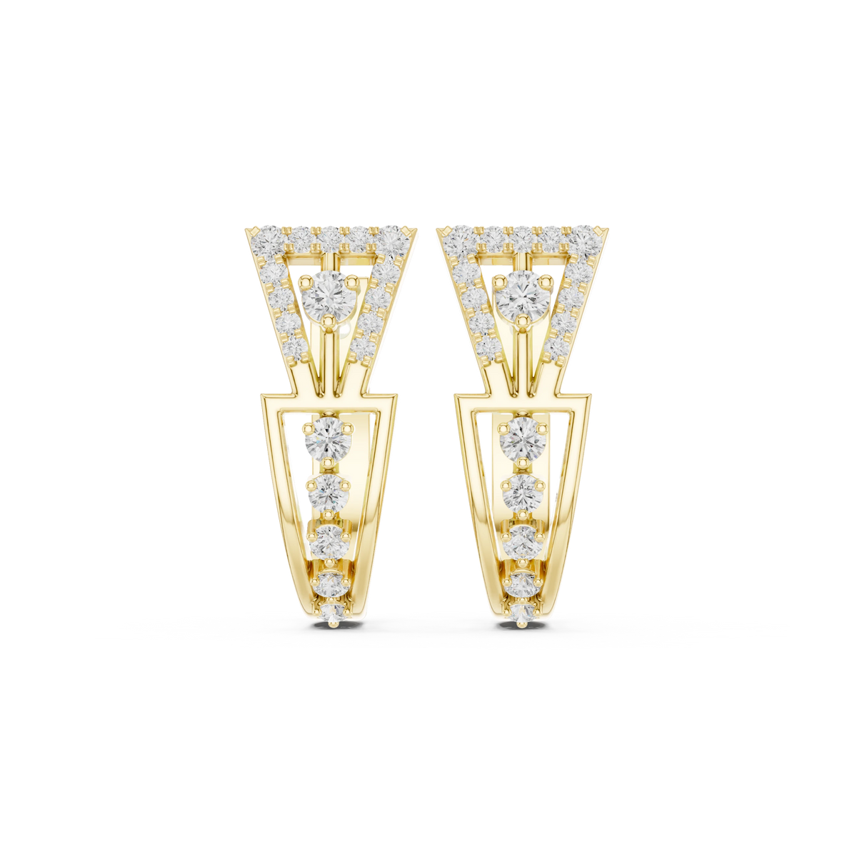 Art Deco Triangle Pavé Moissanite Huggie Earrings in yellow 925 sterling silver, view 4
