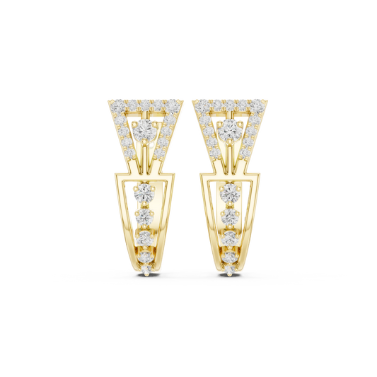 Art Deco Triangle Pavé Moissanite Huggie Earrings in yellow 925 sterling silver, view 4